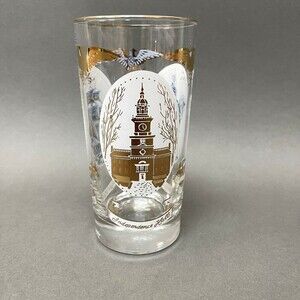 Libbey Highball Glass Pervy's Flagship Independence Hall Clear White Gold